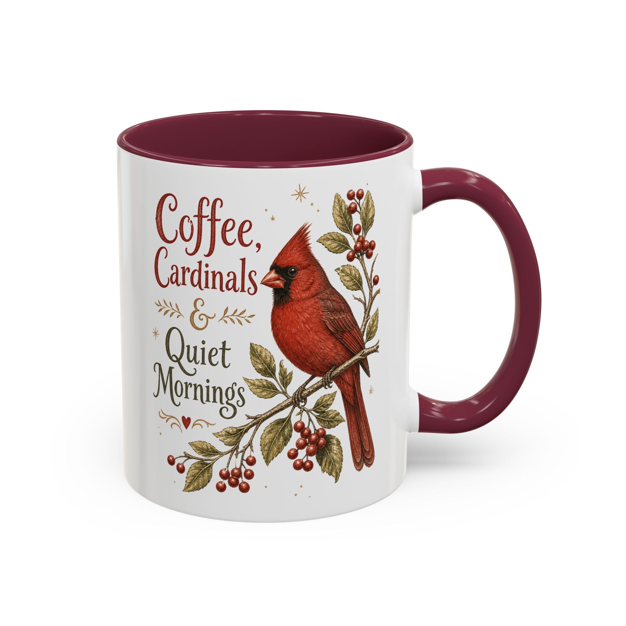 Coffee, Cardinals & Quiet Mornings Mug — Vintage Cardinal Illustration Birdwatcher Coffee Cup